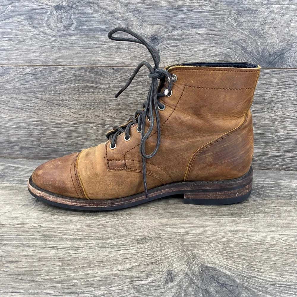 Thursday Boot Co Captain Boots Men Size 8 Brown Leather Cap Toe Lace Up Heritage
